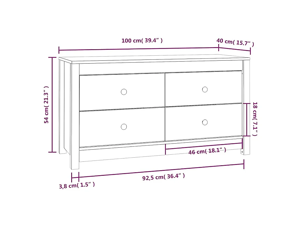 Armario auxiliar de madera maciza de pino 100x40x54 cm