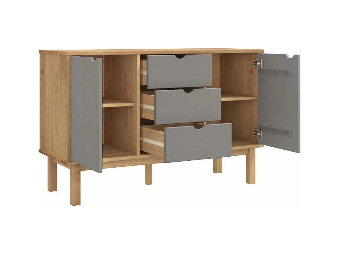 Sideboard OTTA Braun&Grau 113,5x43x73 cm Massivholz Kiefer