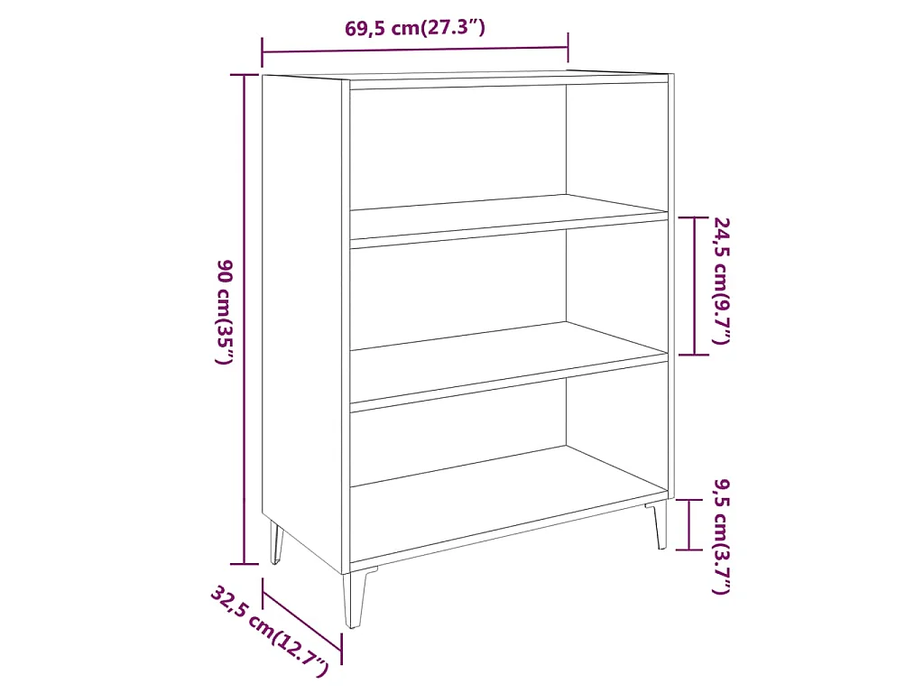 Dressoir 69,5x32,5x90 cm bewerkt hout betongrijs