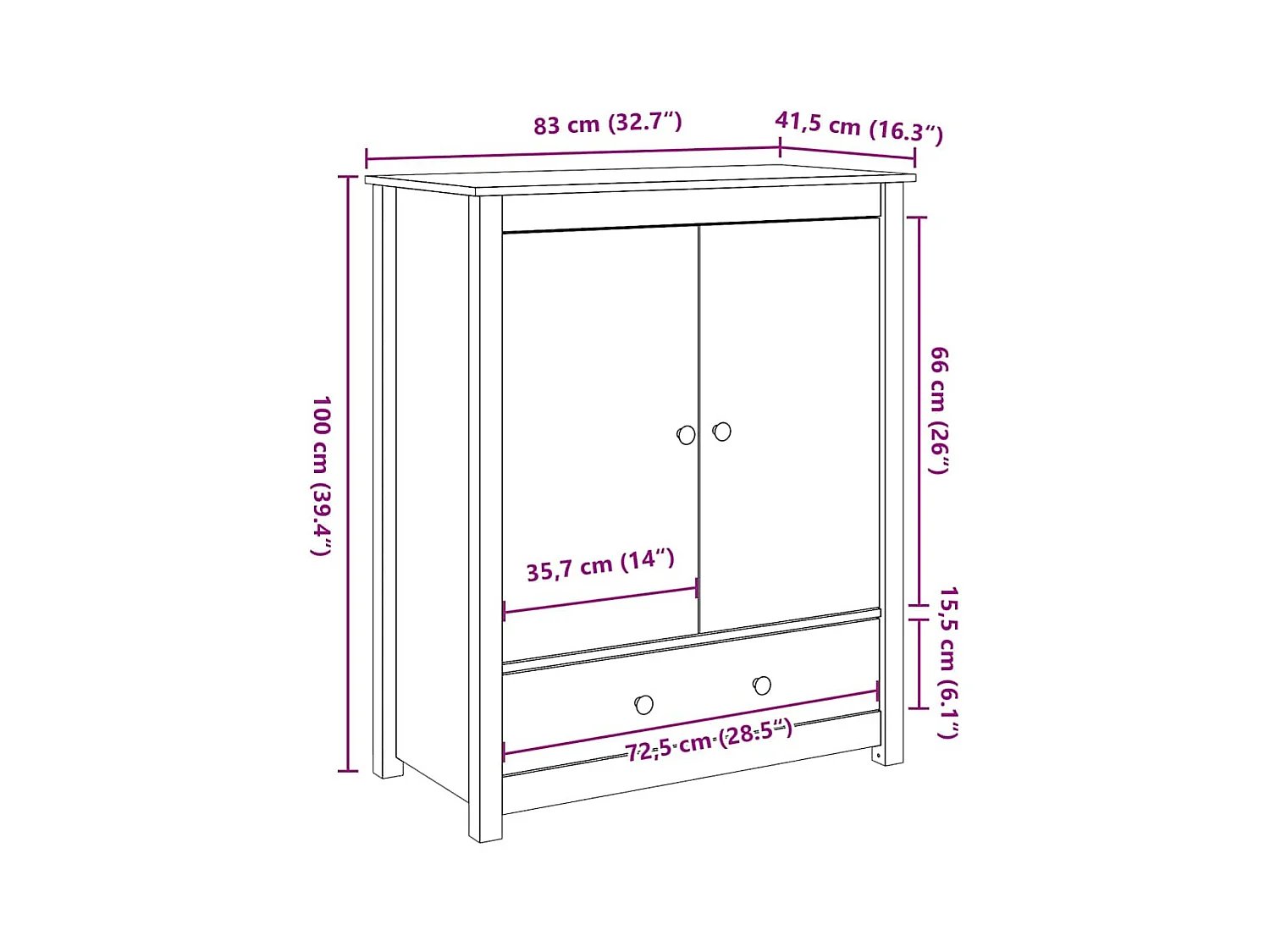 Credenza 83x41,5x100 cm in Legno Massello di Pino