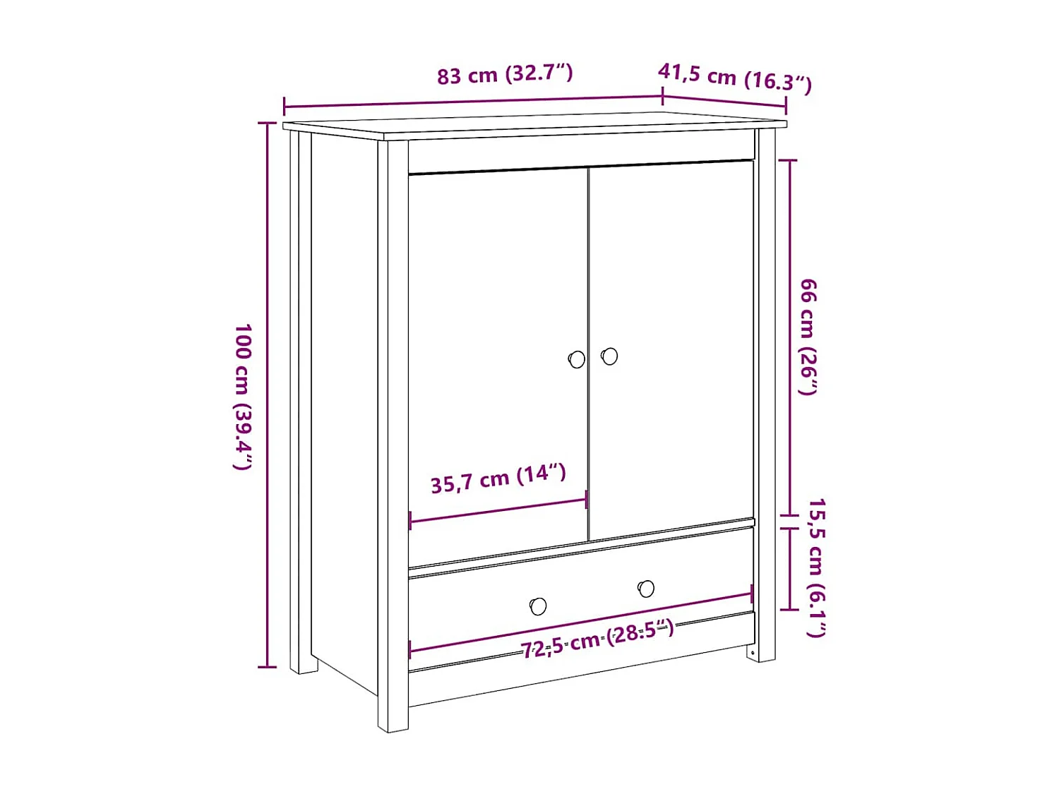 Buffet 83x41,5x100 cm Bois massif de pin
