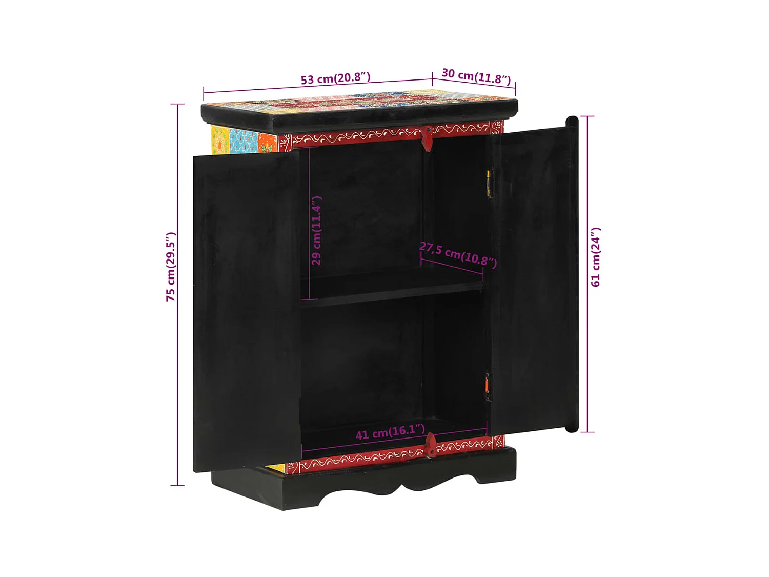 Aparador pintado a mano puertas madera maciza mango 53x30x75 cm