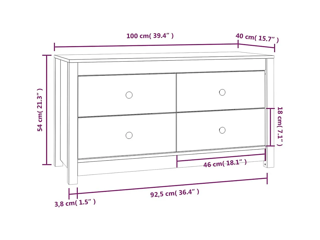 Dressoir 100x40x54 cm massief grenenhout wit
