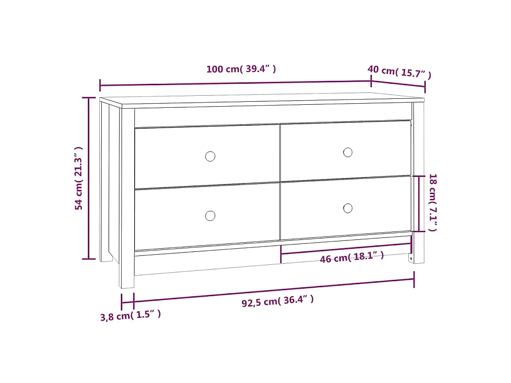Armário de apoio 100x40x54 cm pinho maciço branco