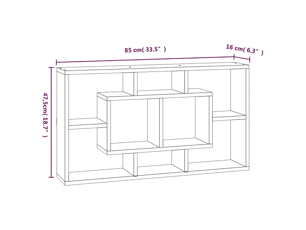 Wandschap 8 vakken betongrijs