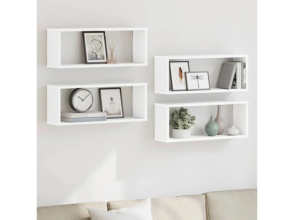 Estante cubo de pared 4 uds contrachapado blanco 60x15x23 cm