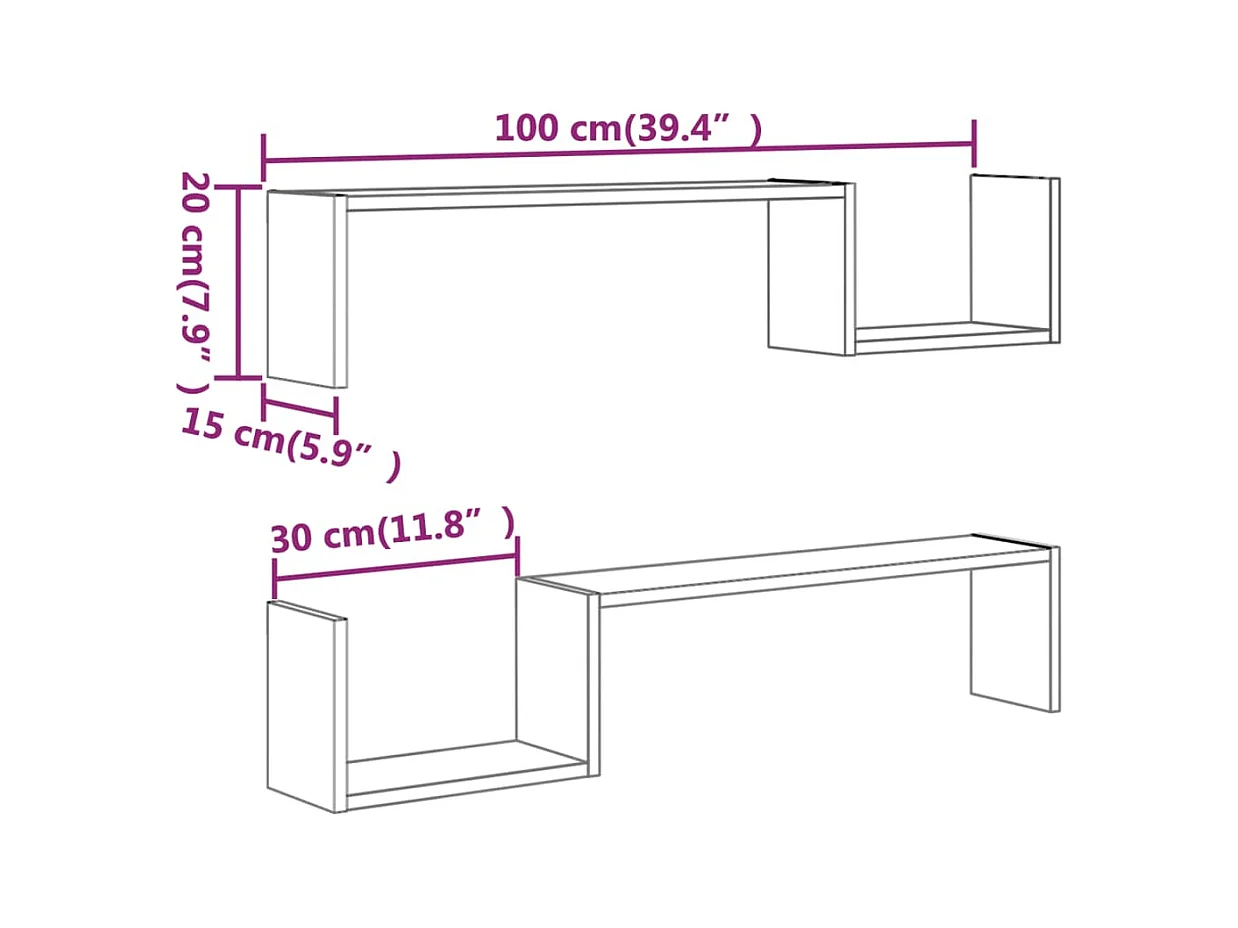 Wandregale 2 Stk. Grau Sonoma 100x15x20 cm Holzwerkstoff