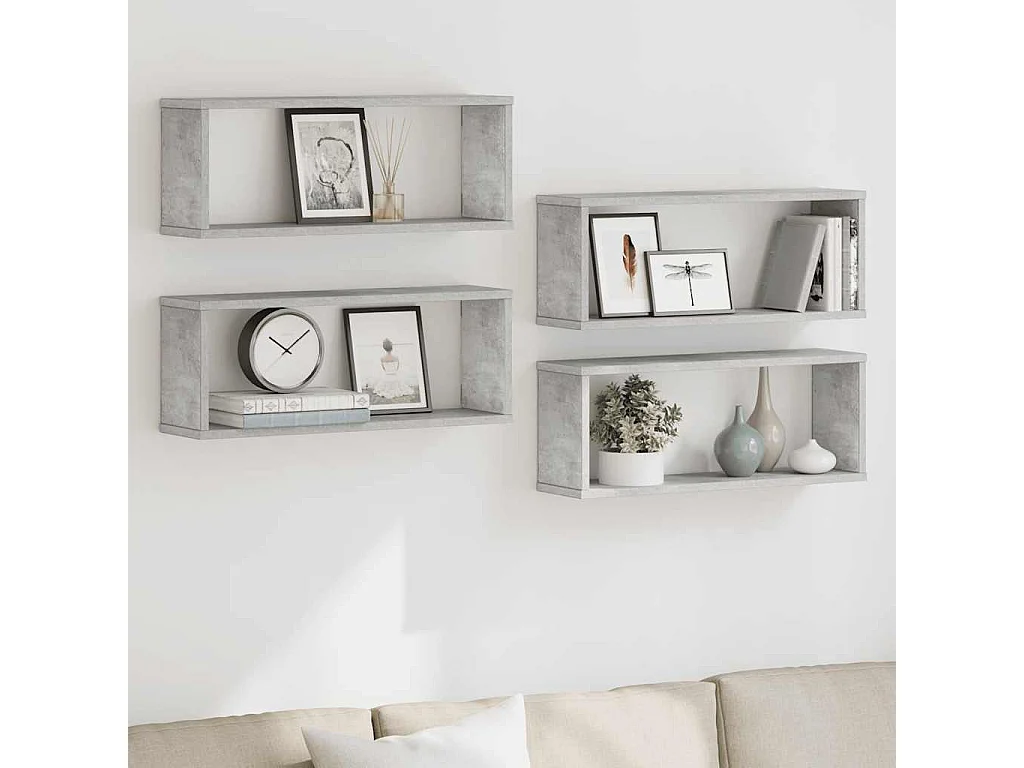 Étagères murales cube 4 pcs Gris béton Bois d’ingénierie