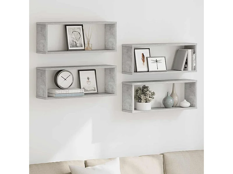 Prateleiras parede forma de cubo 4 pcs 60x15x23cm cinza cimento