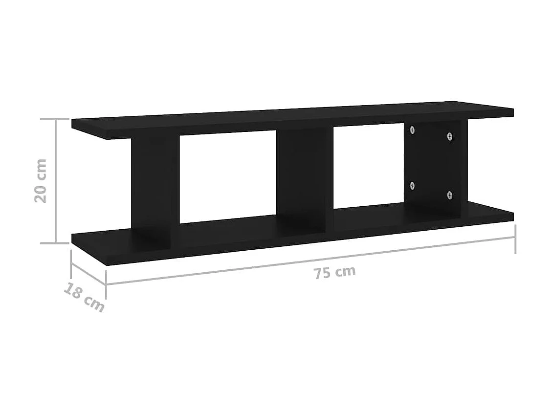 Étagères murales 2 pcs Noir 75x18x20 cm bois d'ingénierie