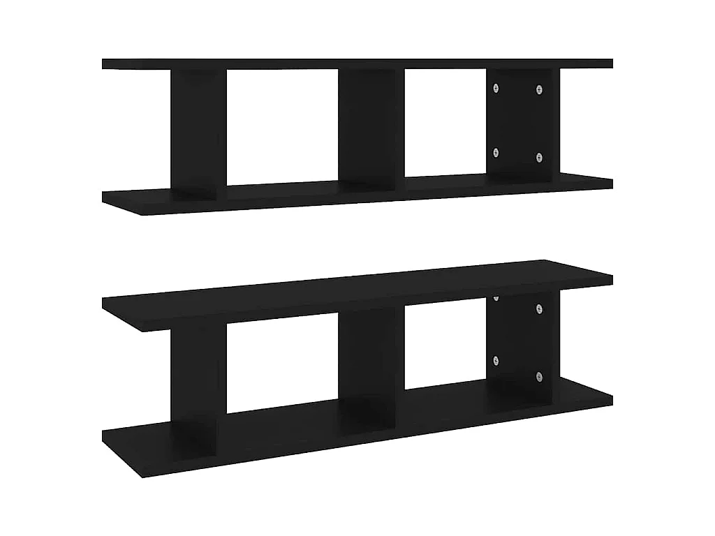 Étagères murales 2 pcs Noir 75x18x20 cm bois d'ingénierie