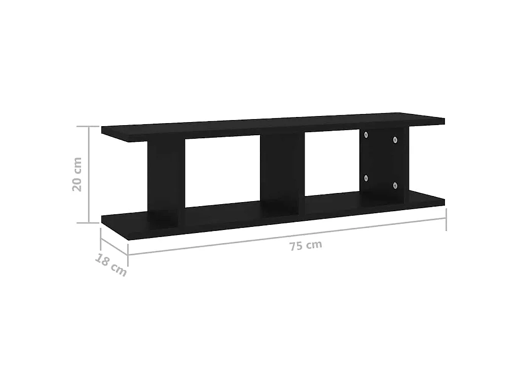 Étagères murales 2 pcs Noir 75x18x20 cm bois d'ingénierie