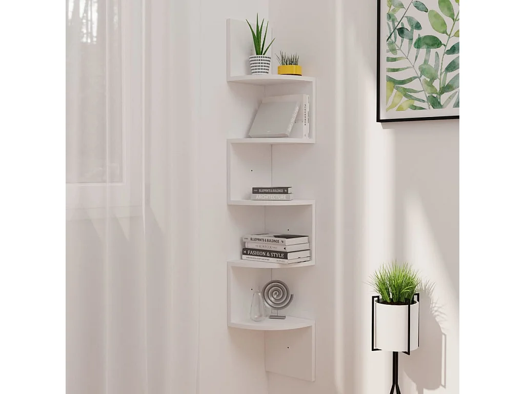 Étagère d'angle murale Blanc 19x19x123 cm Bois d'ingénierie