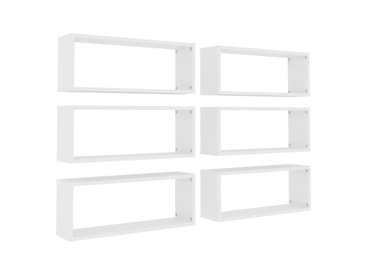 Prateleiras parede forma de cubo 6 pcs derivados madeira branco