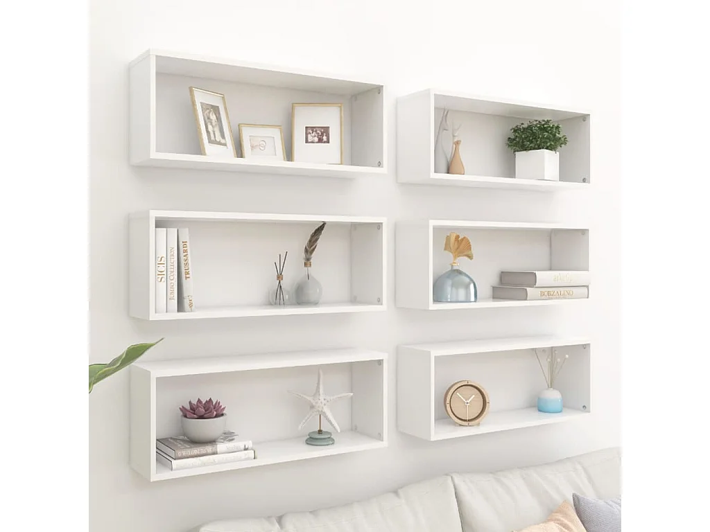 Prateleiras parede forma de cubo 6 pcs derivados madeira branco