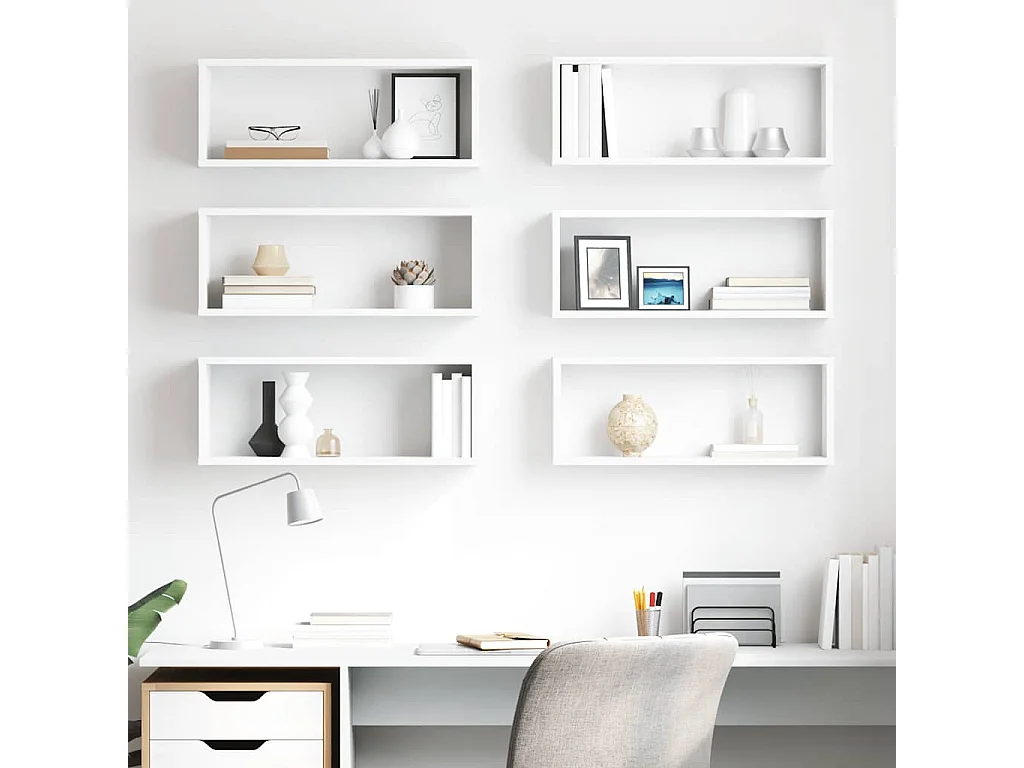 Prateleiras parede forma de cubo 6 pcs derivados madeira branco
