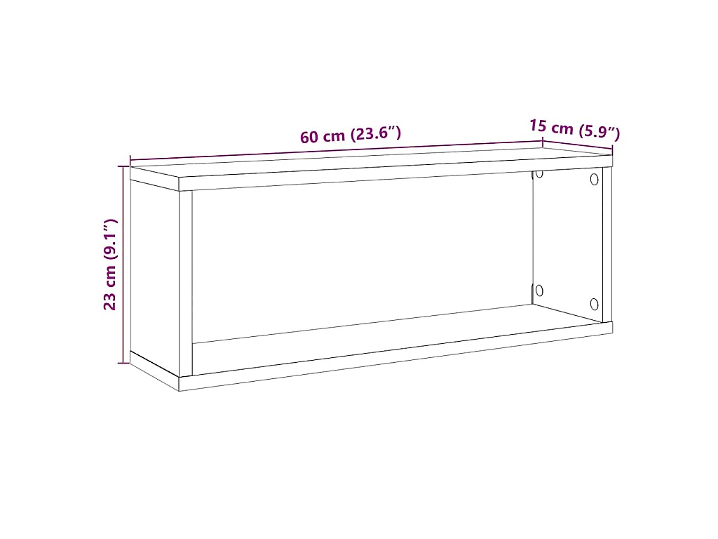 Wandschappen kubus 4 st 60x15x23 cm bewerkt hout grijs sonoma