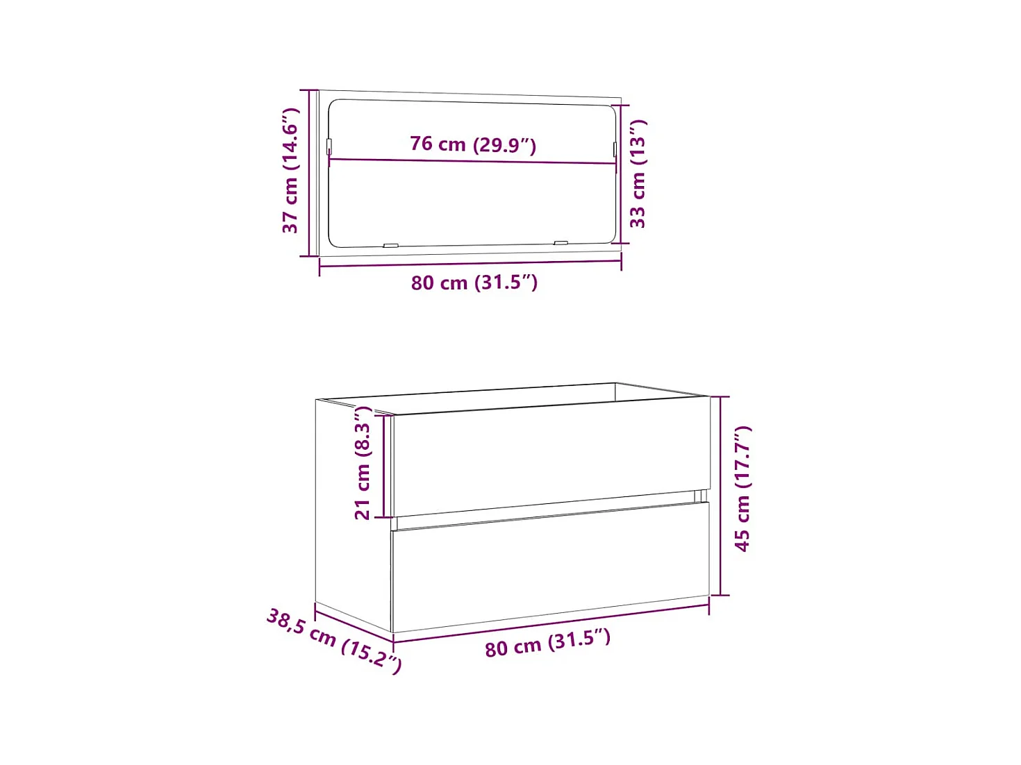 Meuble de salle de bain avec miroir chêne sonoma 80x38,5x45 cm