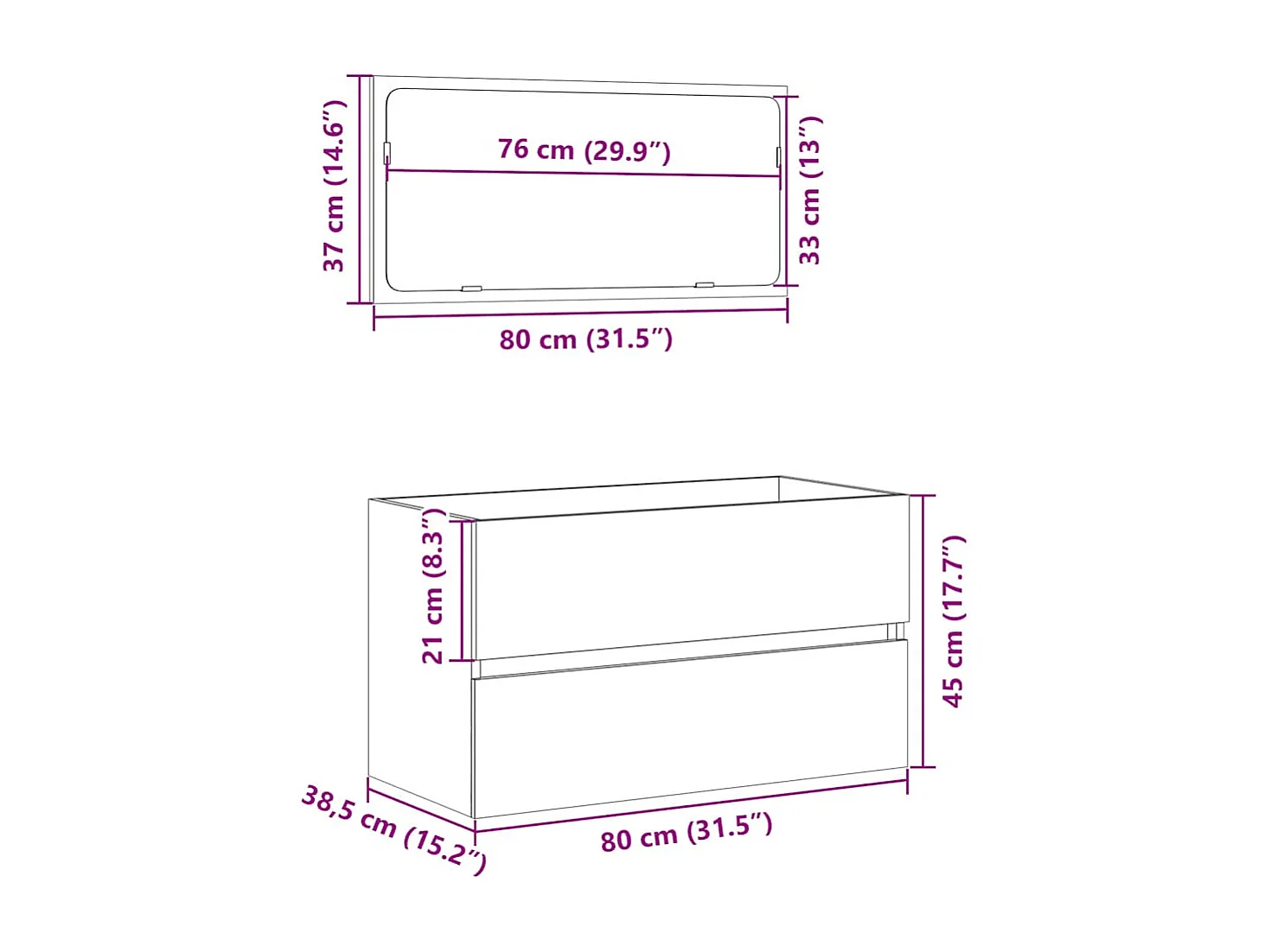 Armário de casa de banho com espelho 80x38,5x45 cm cor sonoma