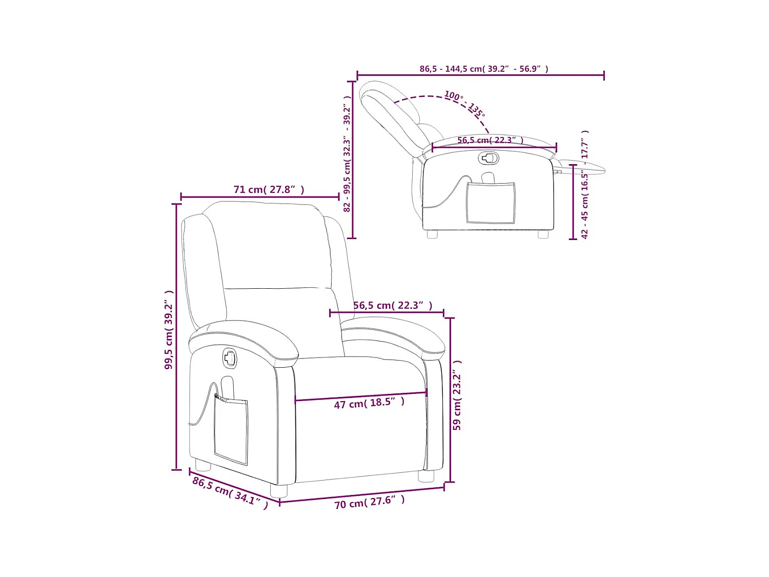 Poltrona de massagens reclinável couro artificial preto