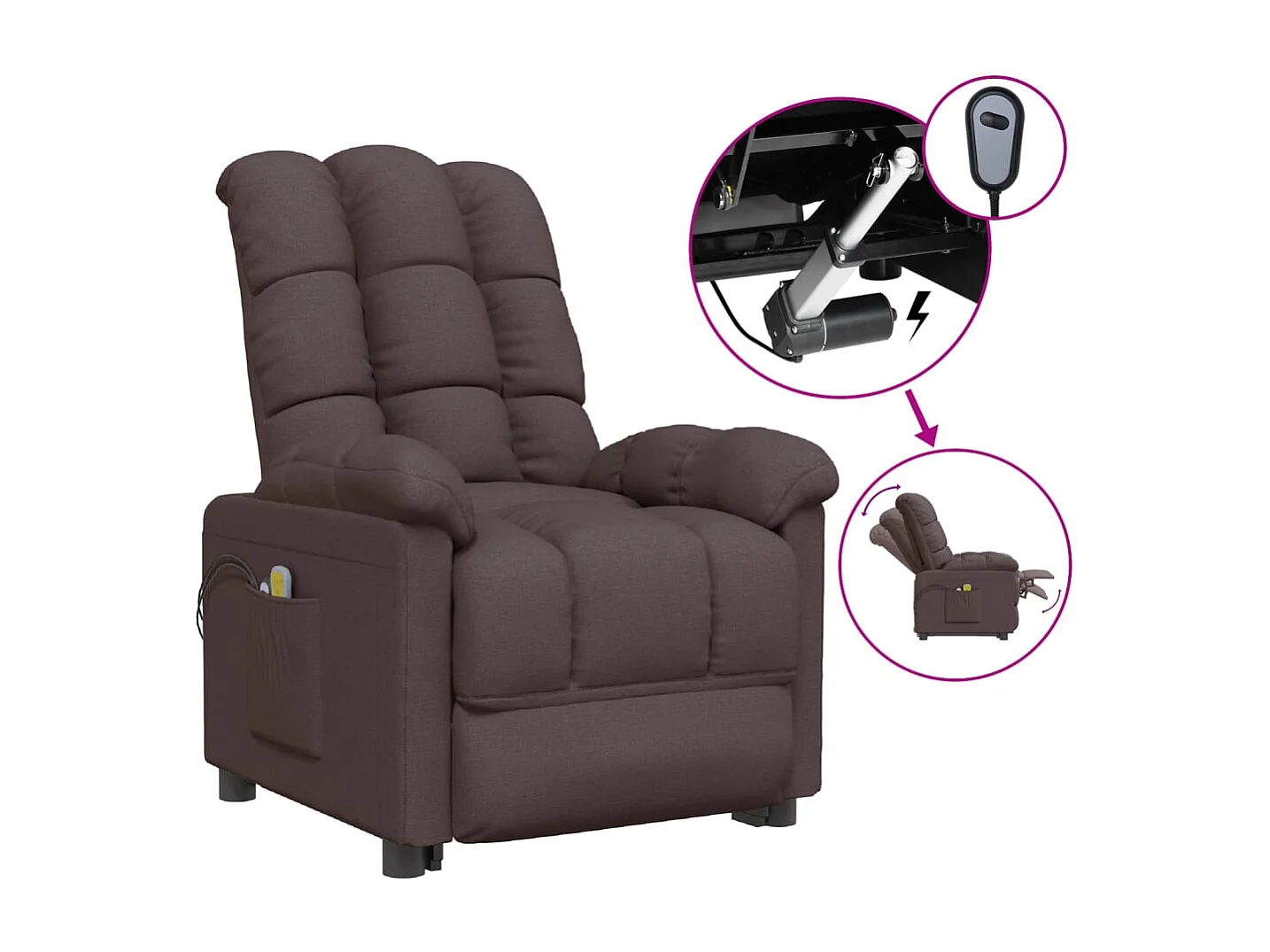 Poltrona de massagens elétrica tecido castanho-escuro