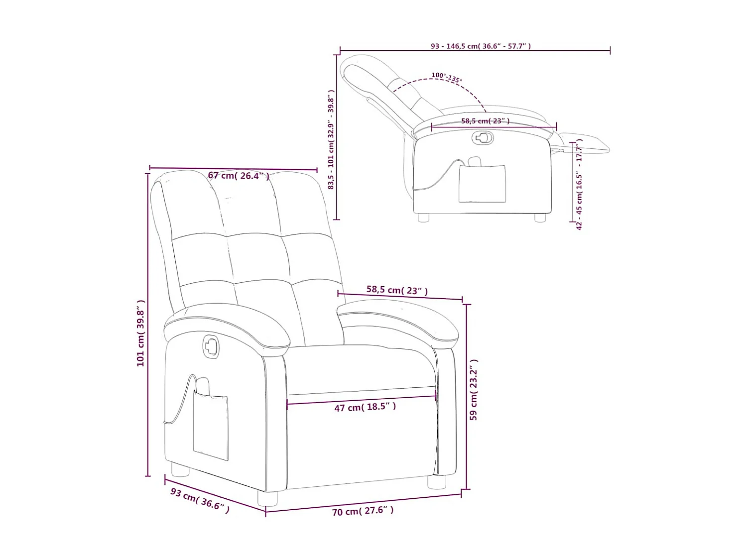 Fauteuil de massage inclinable Taupe Tissu