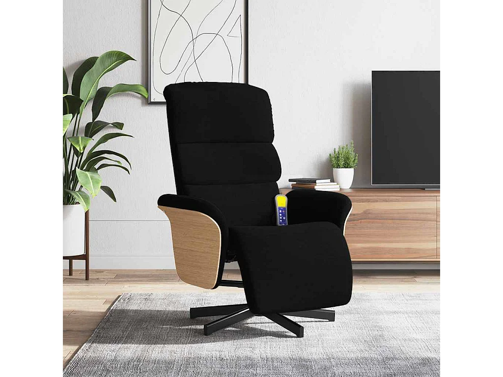 Fauteuil inclinable de massage avec repose-pieds noir tissu