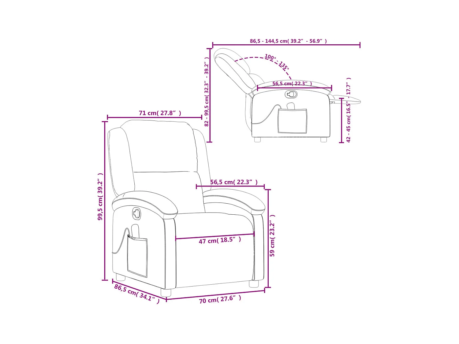 Poltrona Massaggiante Reclinabile Grigia in Similpelle