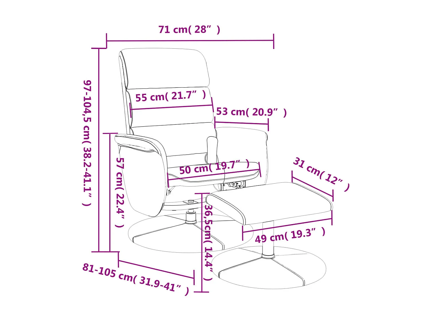 Fauteuil inclinable de massage avec repose-pied noir similicuir