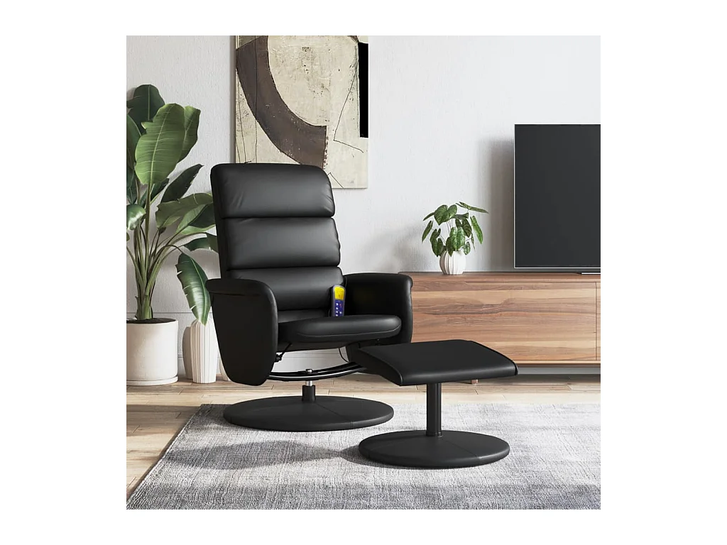 Sillón reclinable masaje con reposapiés cuero sintético negro