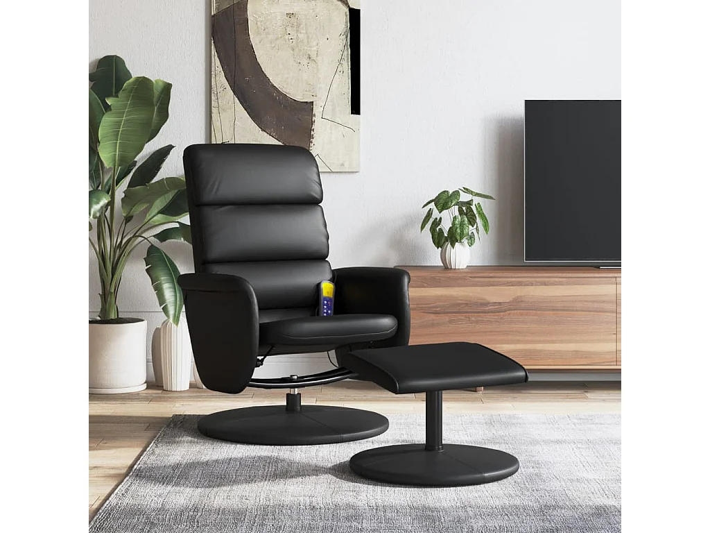Fauteuil inclinable de massage avec repose-pied noir similicuir