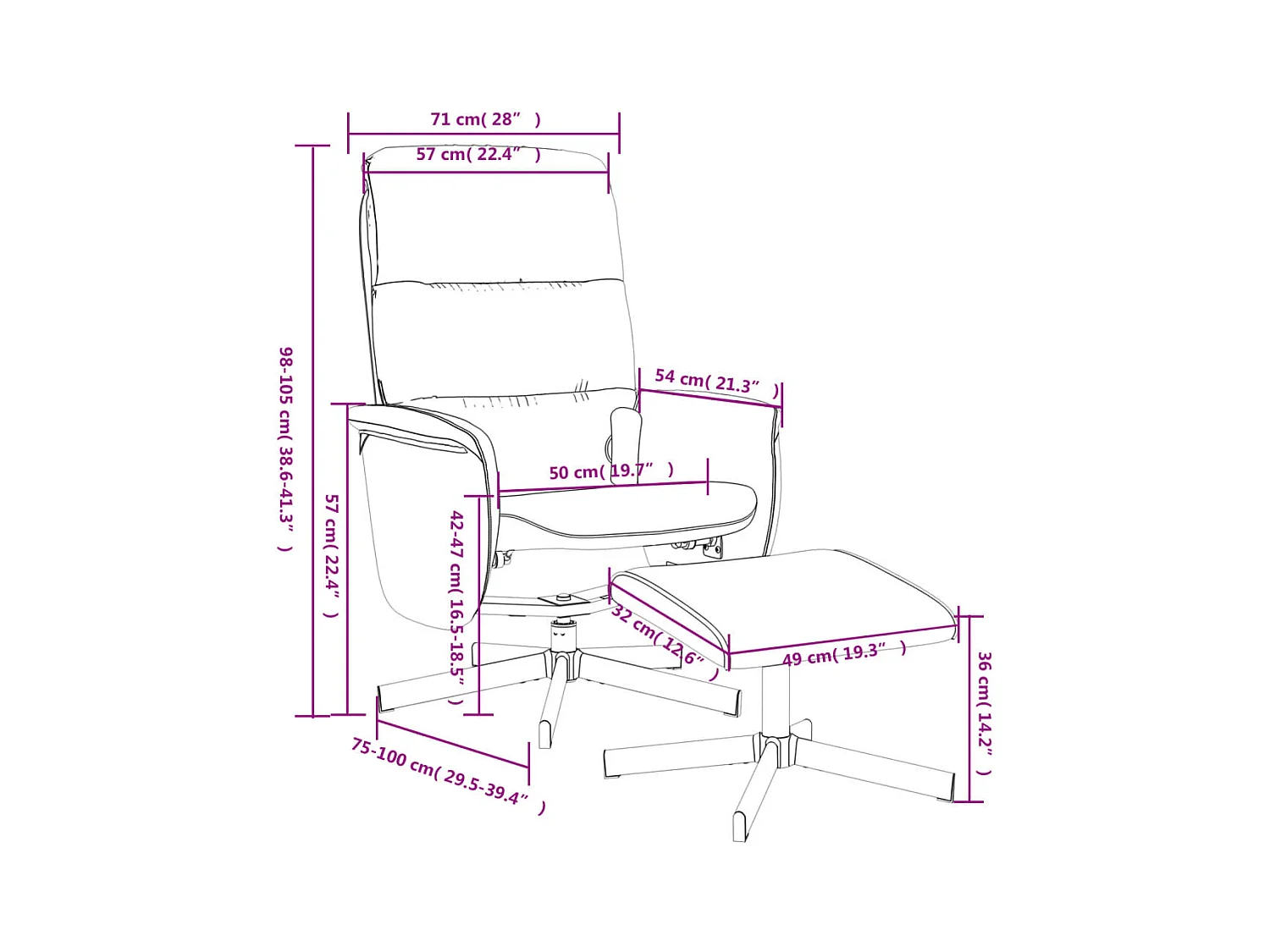 Fauteuil de massage inclinable avec repose-pied noir tissu
