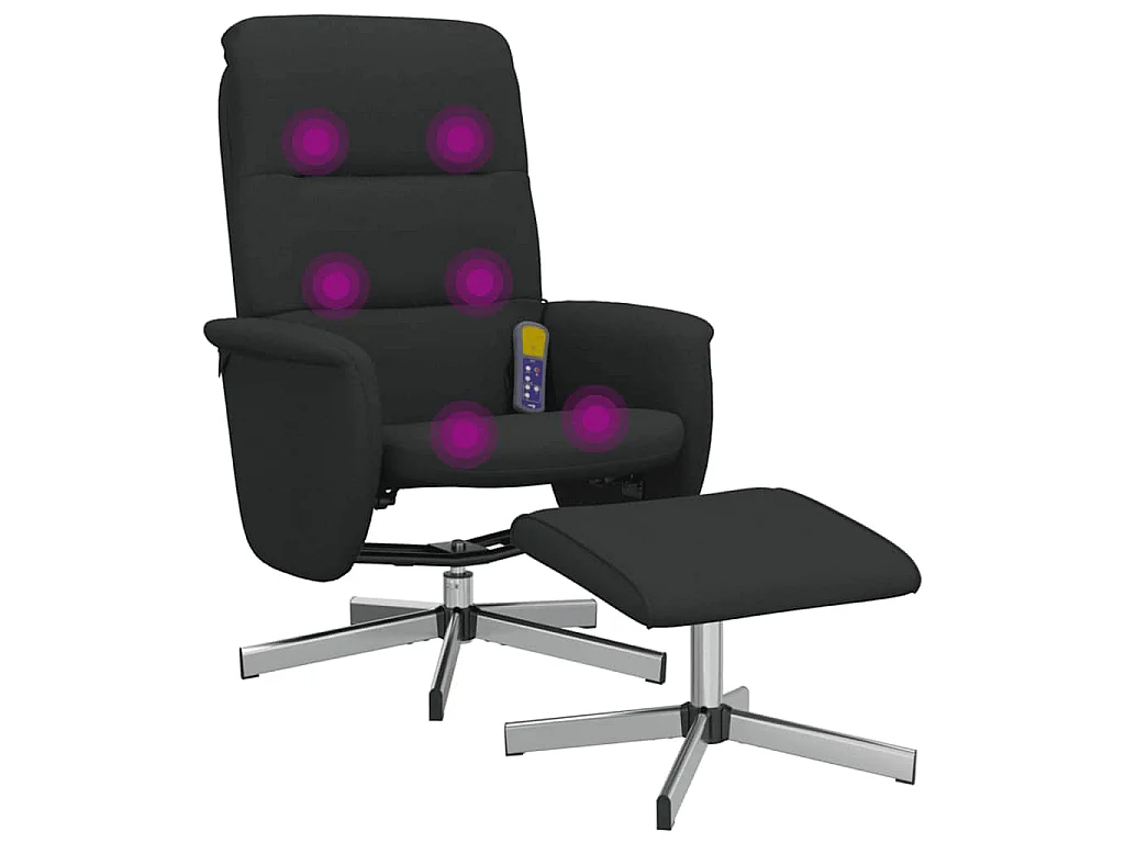 Fauteuil de massage inclinable avec repose-pied noir tissu