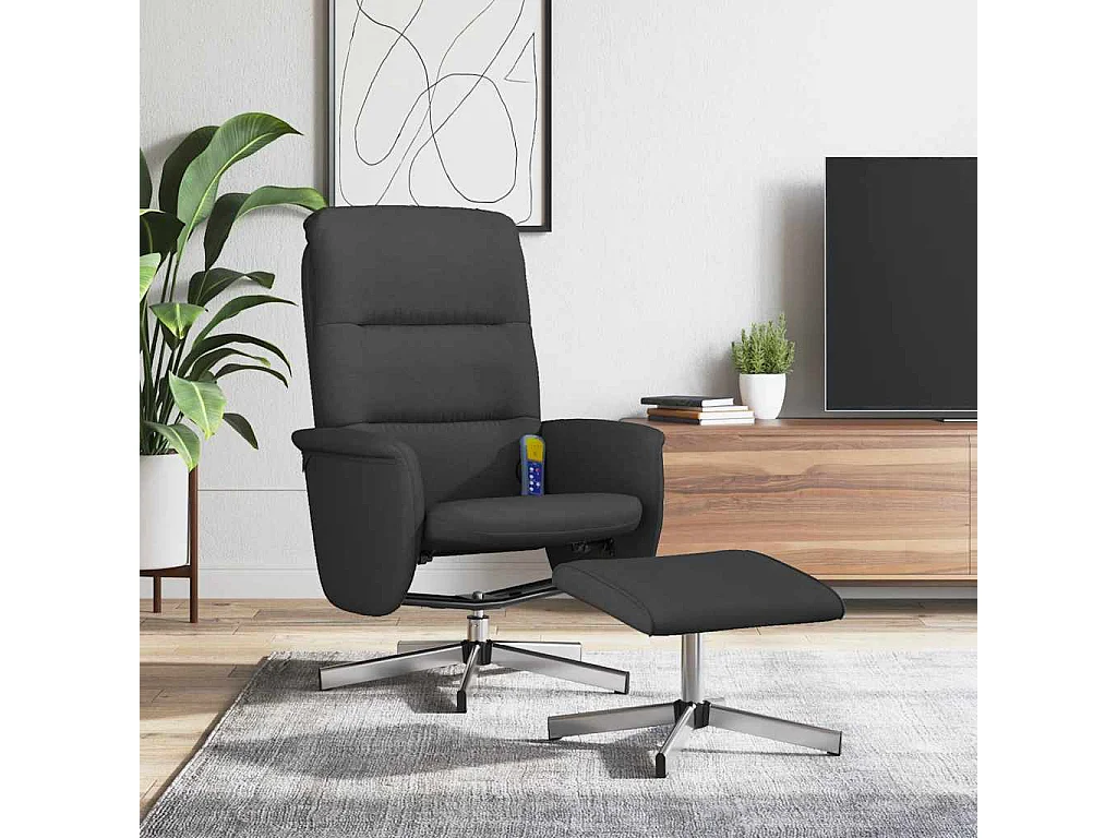 Fauteuil de massage inclinable avec repose-pied noir tissu