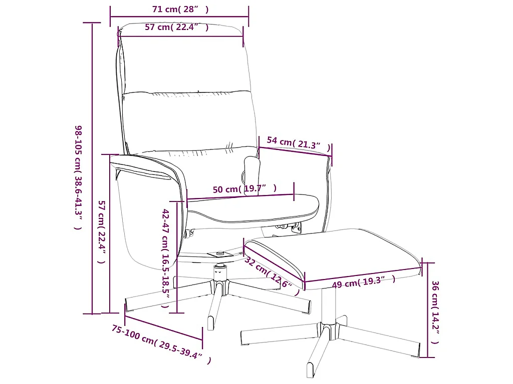 Fauteuil de massage inclinable avec repose-pied noir tissu