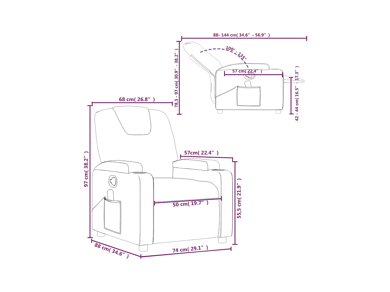 Fauteuil de massage inclinable Gris foncé Tissu