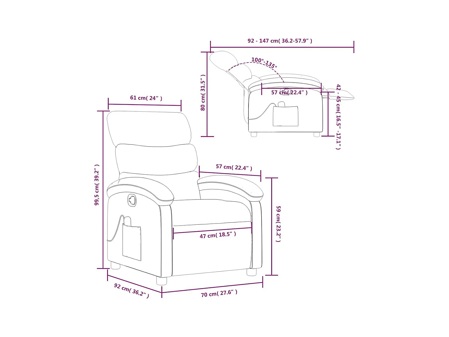 Fauteuil inclinable de massage Crème Similicuir