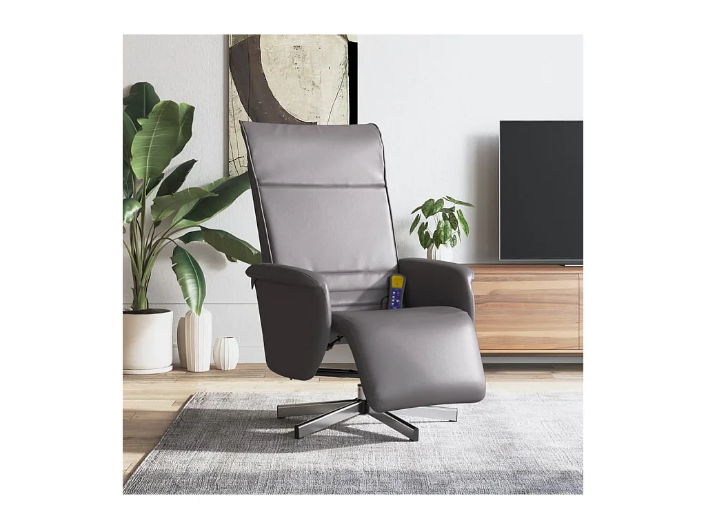 Fauteuil inclinable de massage repose-pieds gris similicuir