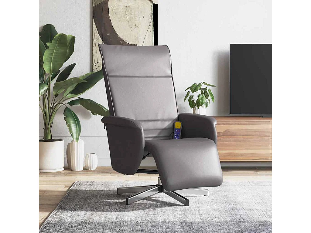 Massagesessel mit Fußteil Grau Kunstleder