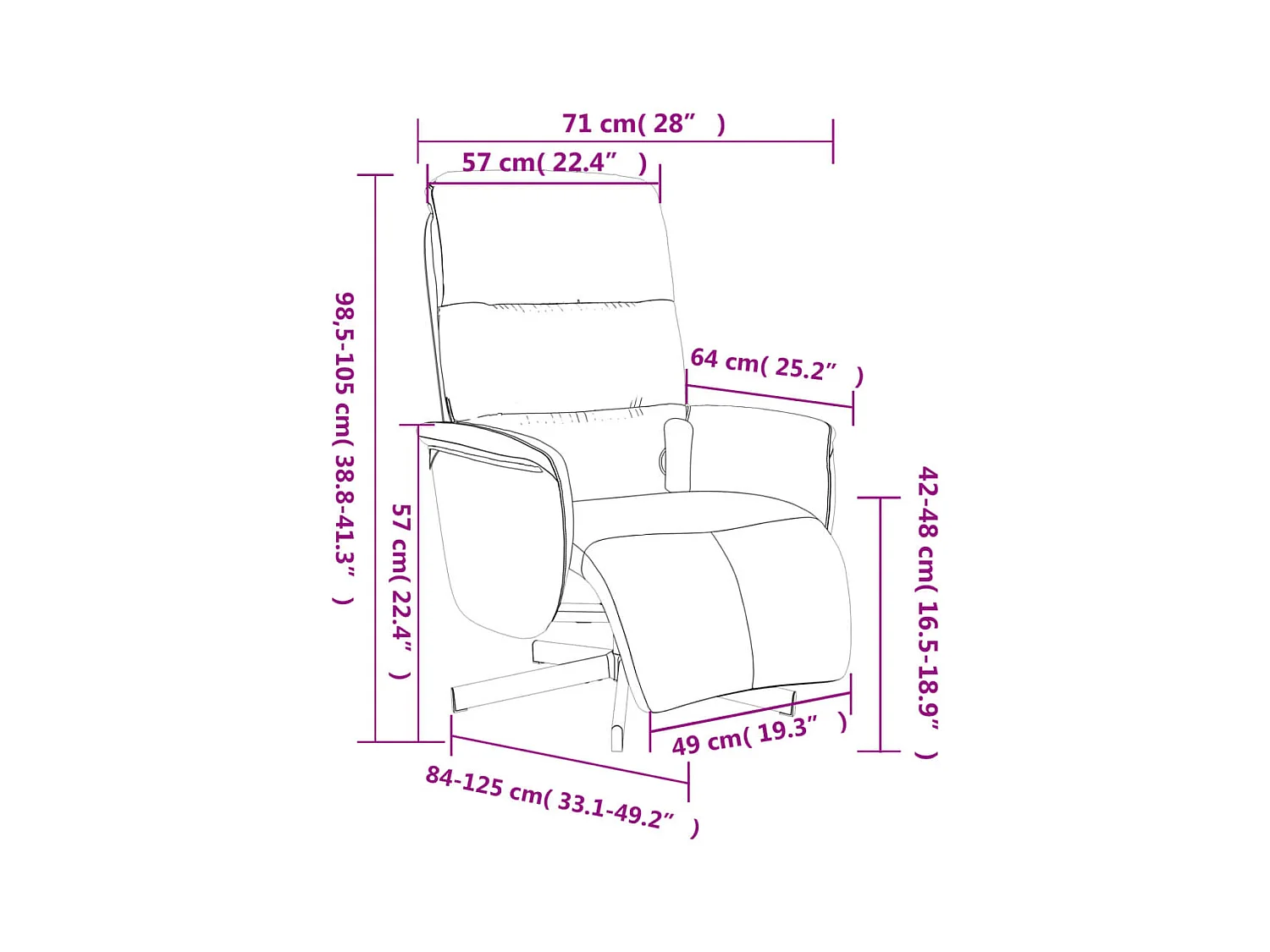 Fauteuil inclinable de massage et repose-pieds gris foncé tissu