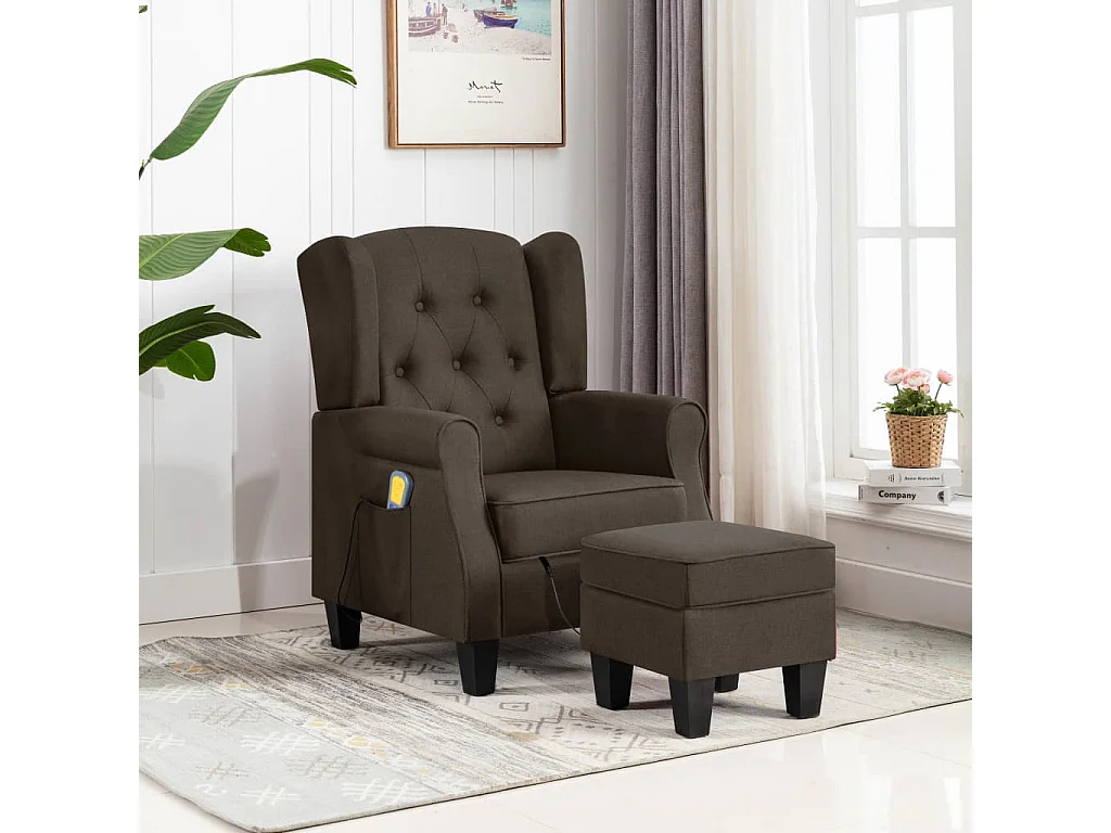 Fauteuil de massage avec repose-pied Marron Tissu
