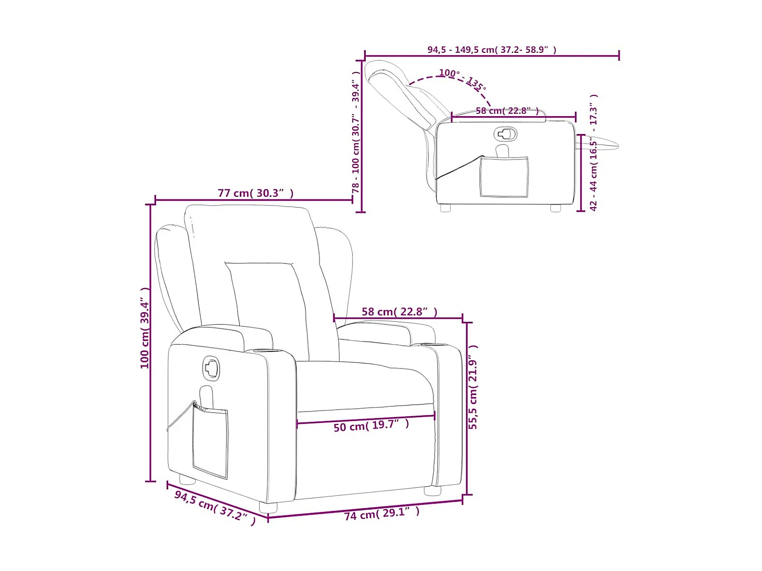 Fauteuil inclinable de massage Crème Similicuir