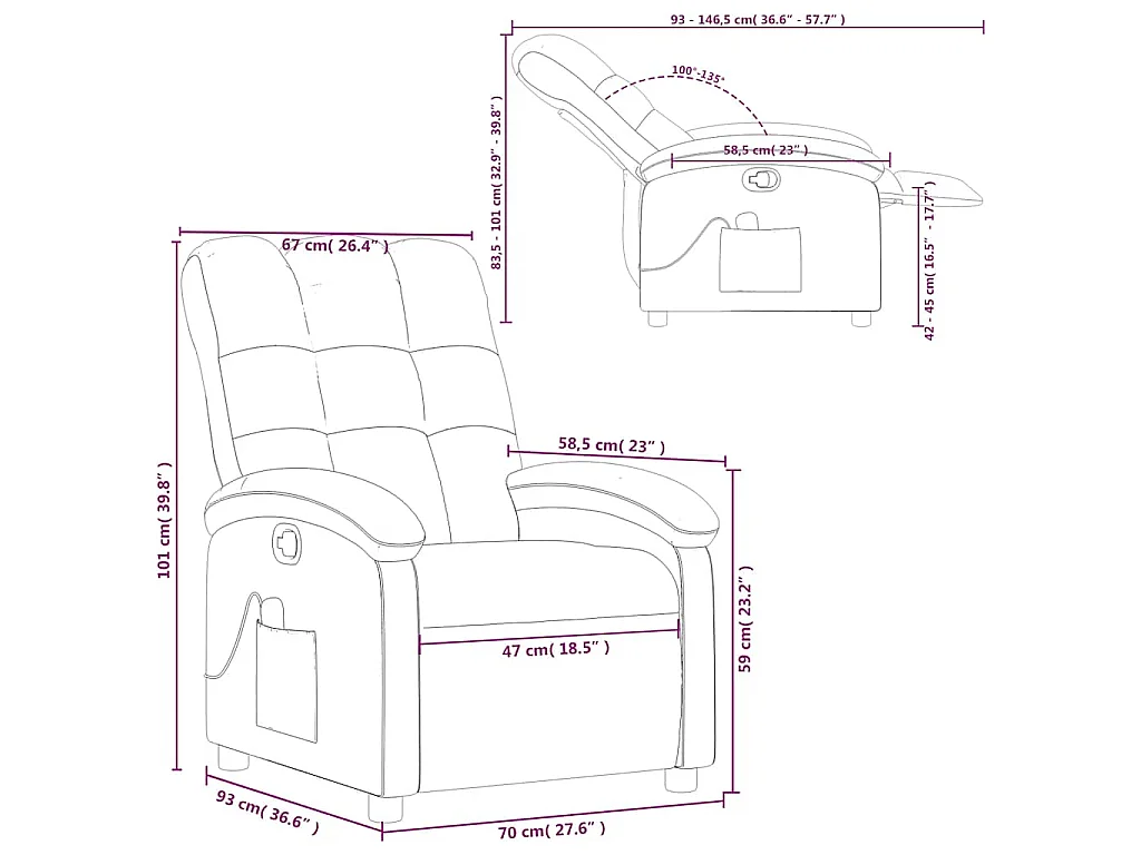 Fauteuil de massage inclinable Crème Tissu