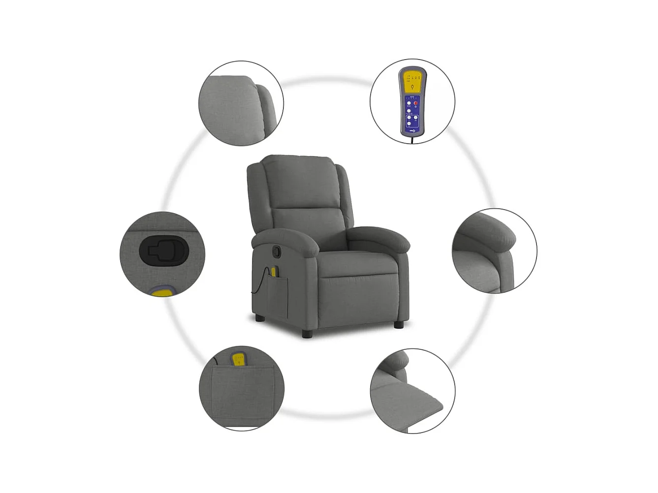 Poltrona de massagens reclinável tecido cinzento-escuro