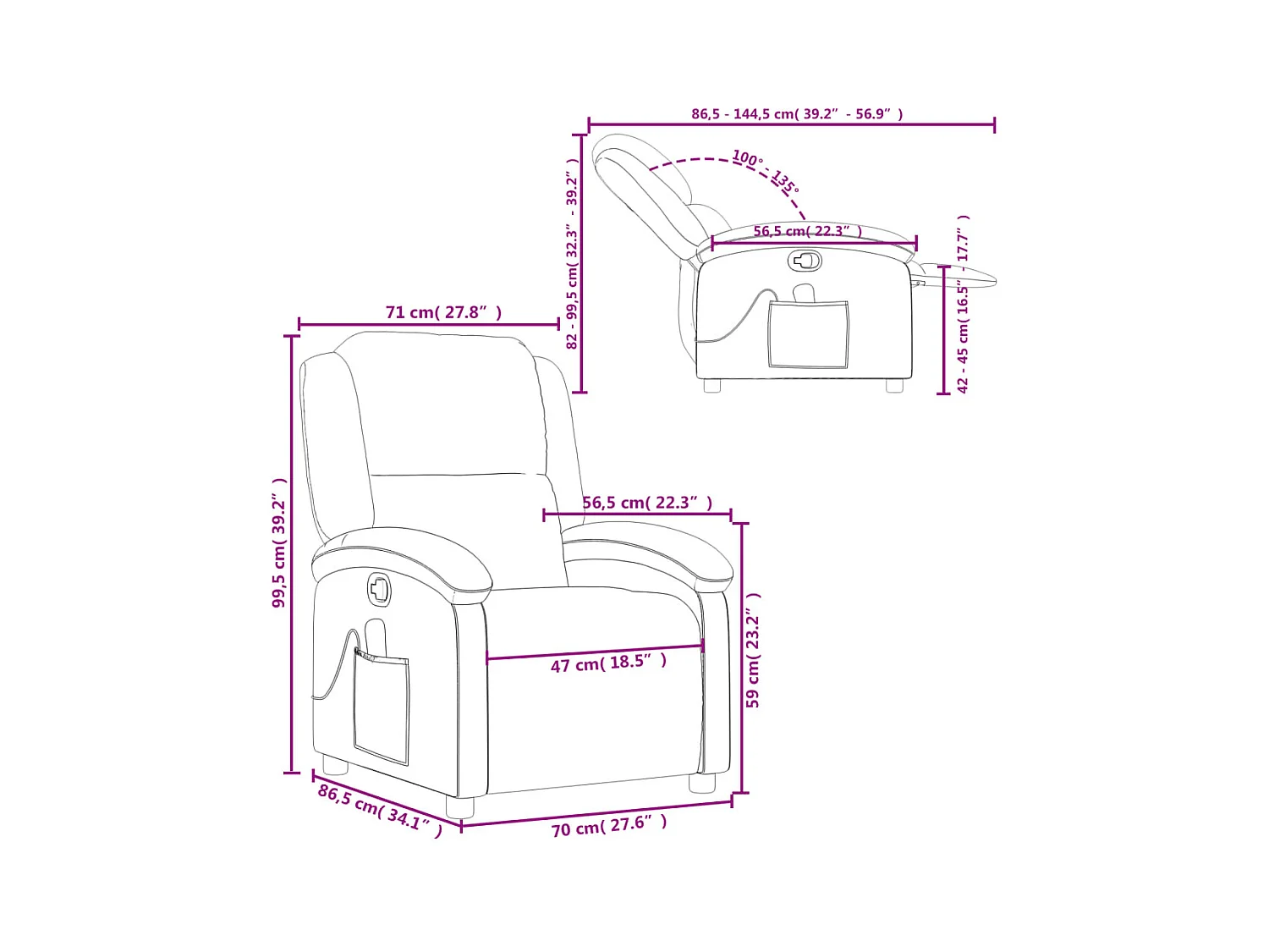 Fauteuil de massage inclinable Gris foncé Tissu