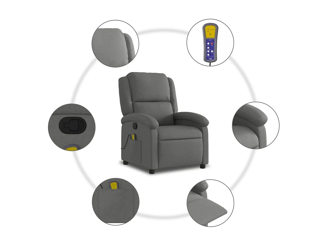 Fauteuil de massage inclinable Gris foncé Tissu