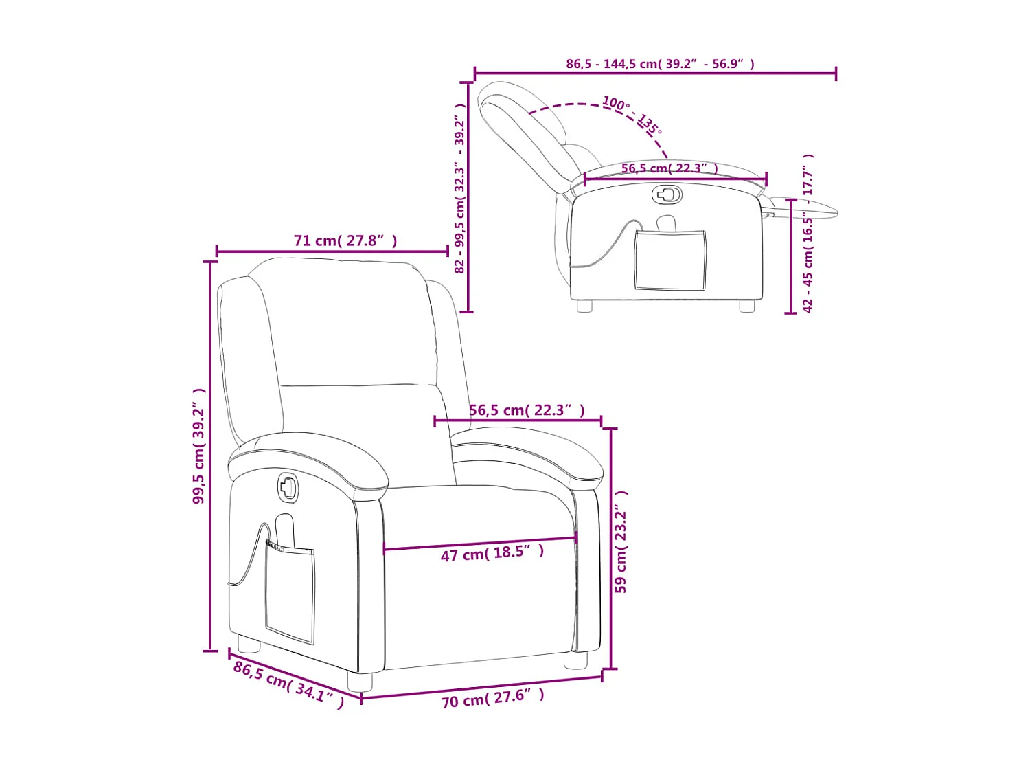 Fauteuil de massage inclinable Noir Tissu
