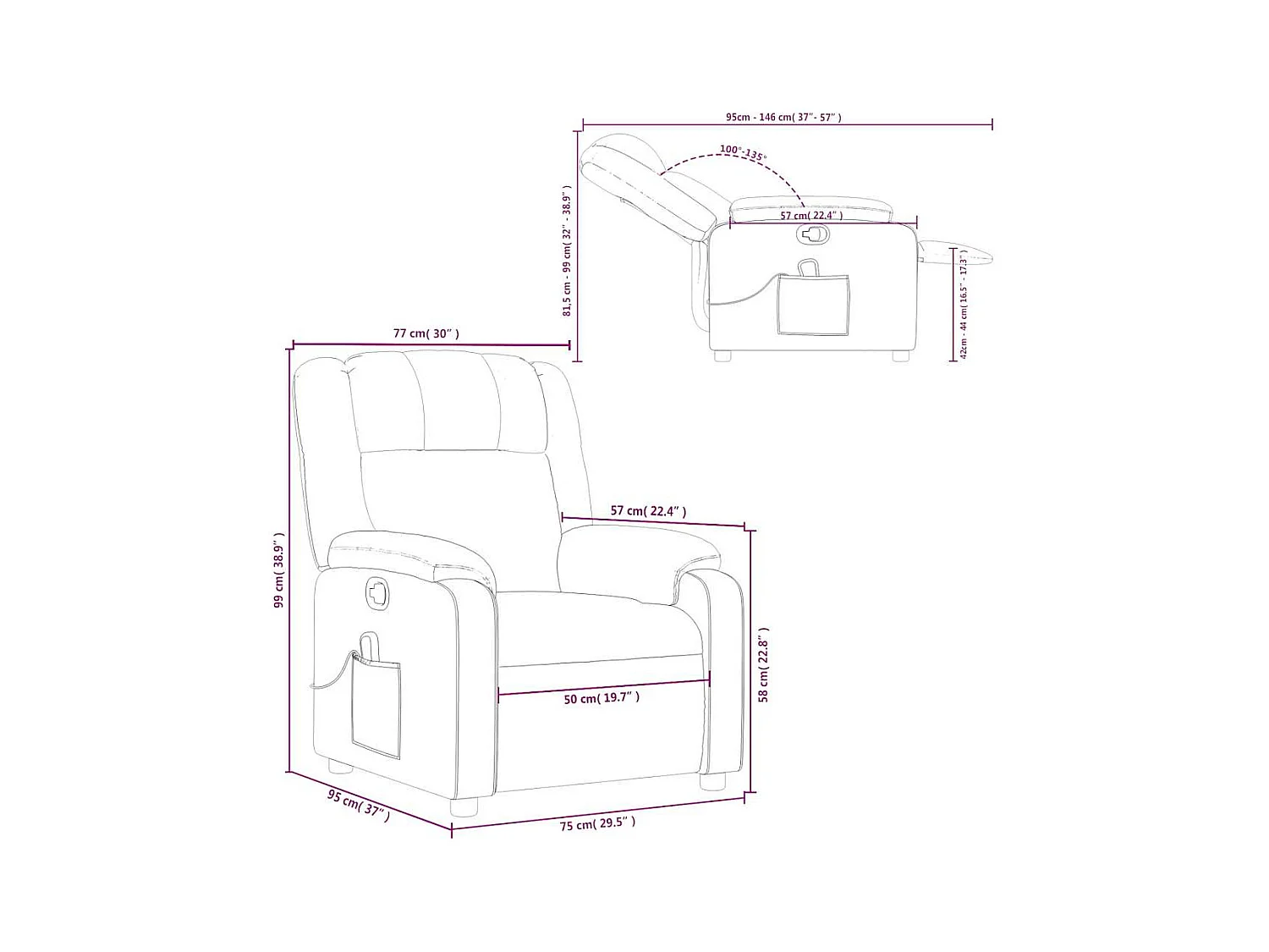 Fauteuil de massage inclinable Gris foncé Tissu