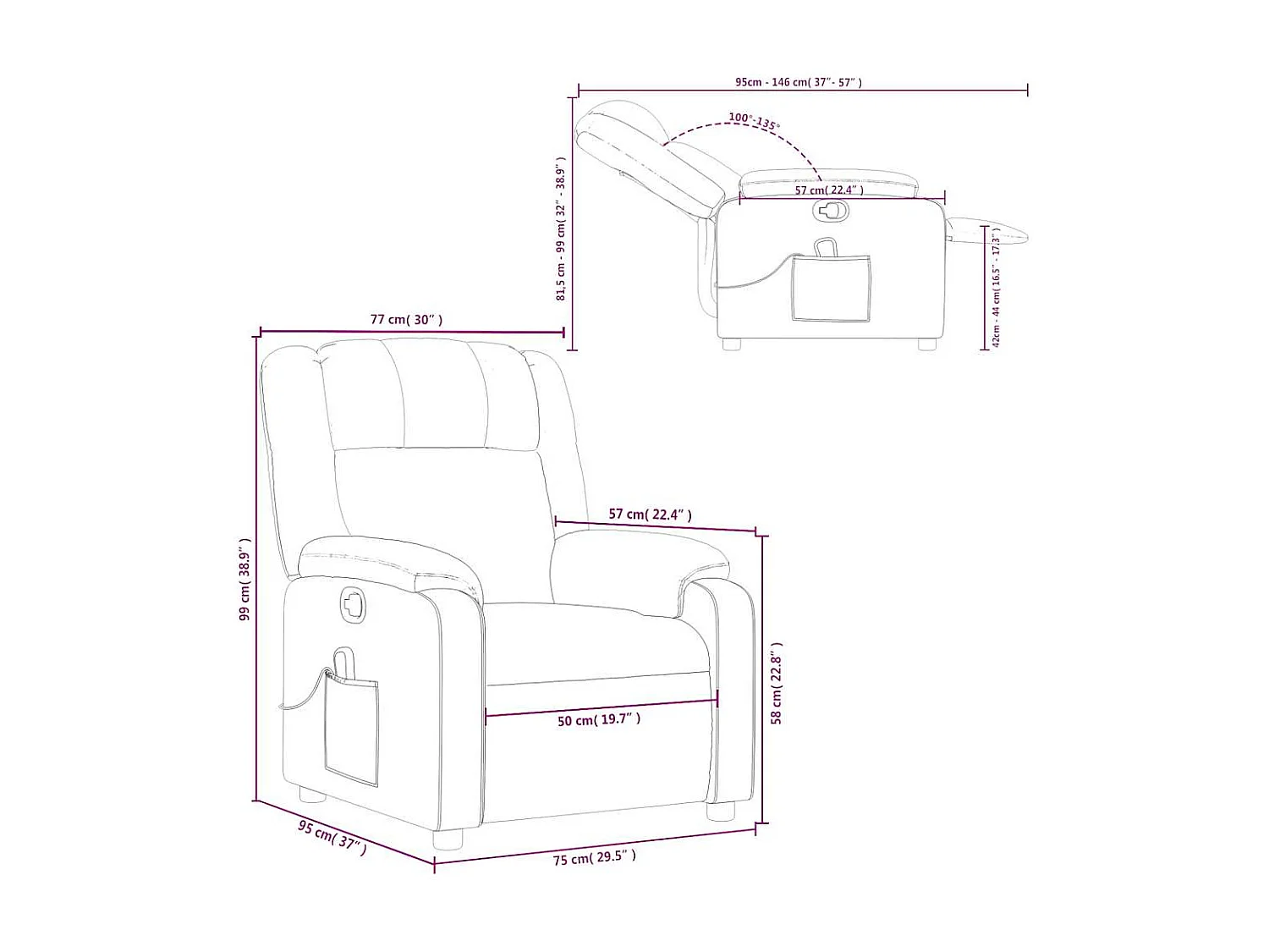 Fauteuil de massage inclinable Gris foncé Tissu