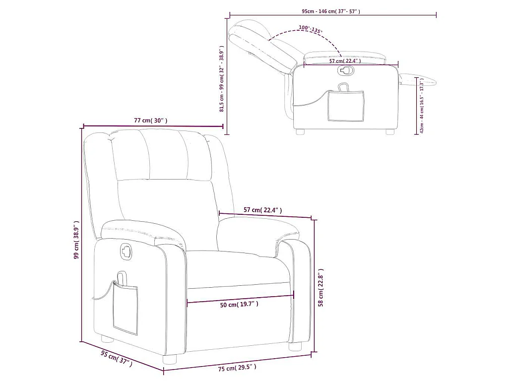 Poltrona Massaggiante Reclinabile Grigio Scuro in Tessuto